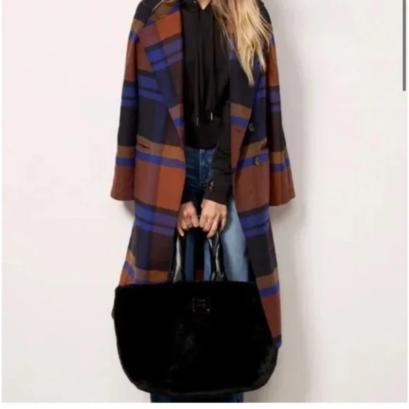 Avec Les Filles Plaid Pattern Coat in Blue | NWOT | Size XS - Picture 3 of 17